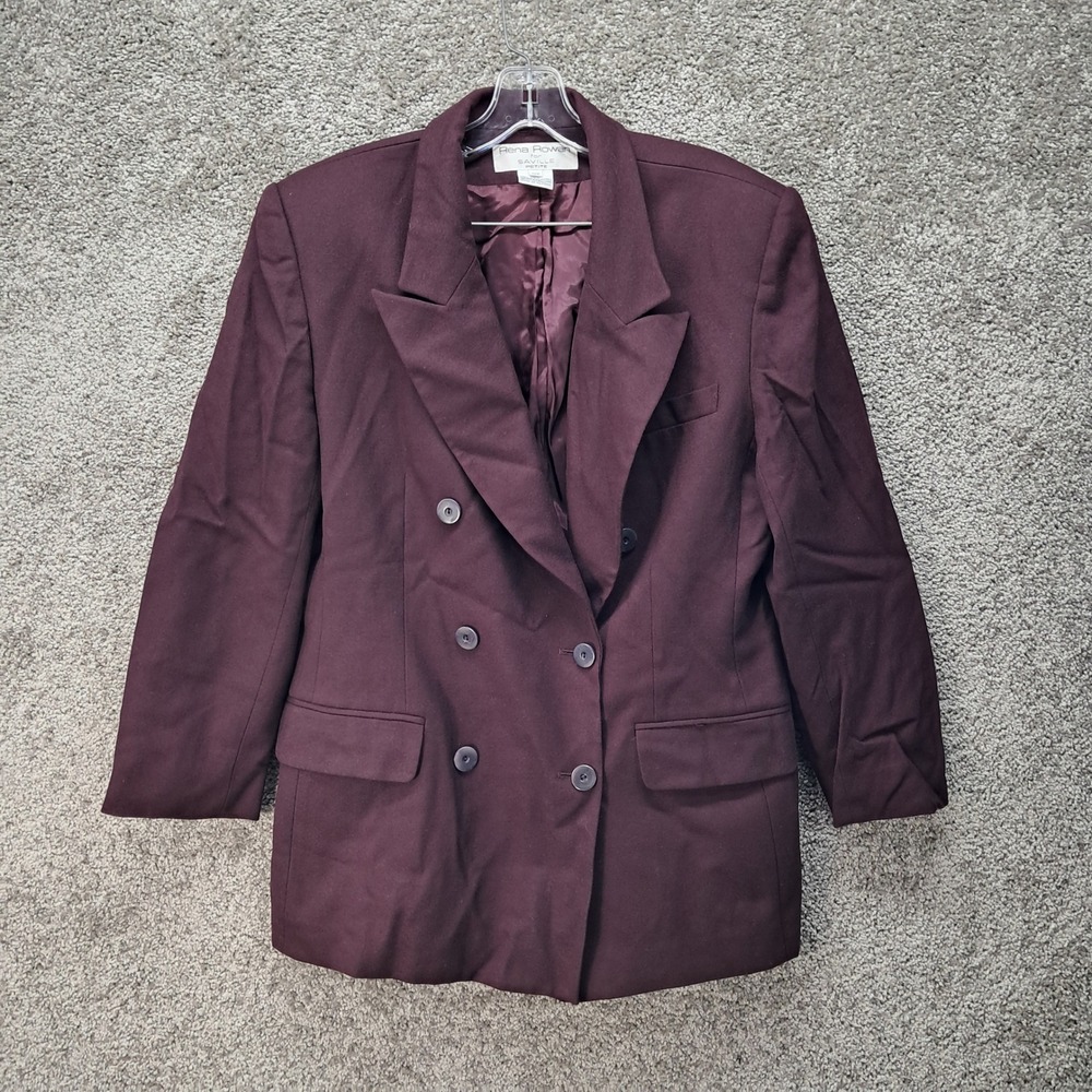 Rena Rowan Saville Burgundy 100% Worsted Wool Double Breasted Blazer 14P
